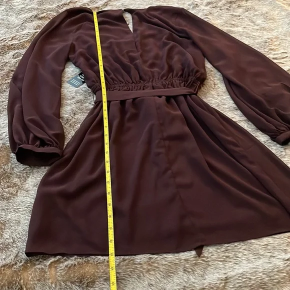 Express Plum V-Neck Elastic Tie Waist Long Sleeve Mini Dress Small NWT - Picture 8 of 10